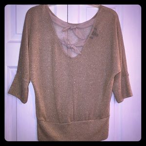 BCX Gold Glittery Top w/ LowCut Back & 2Bow Detail